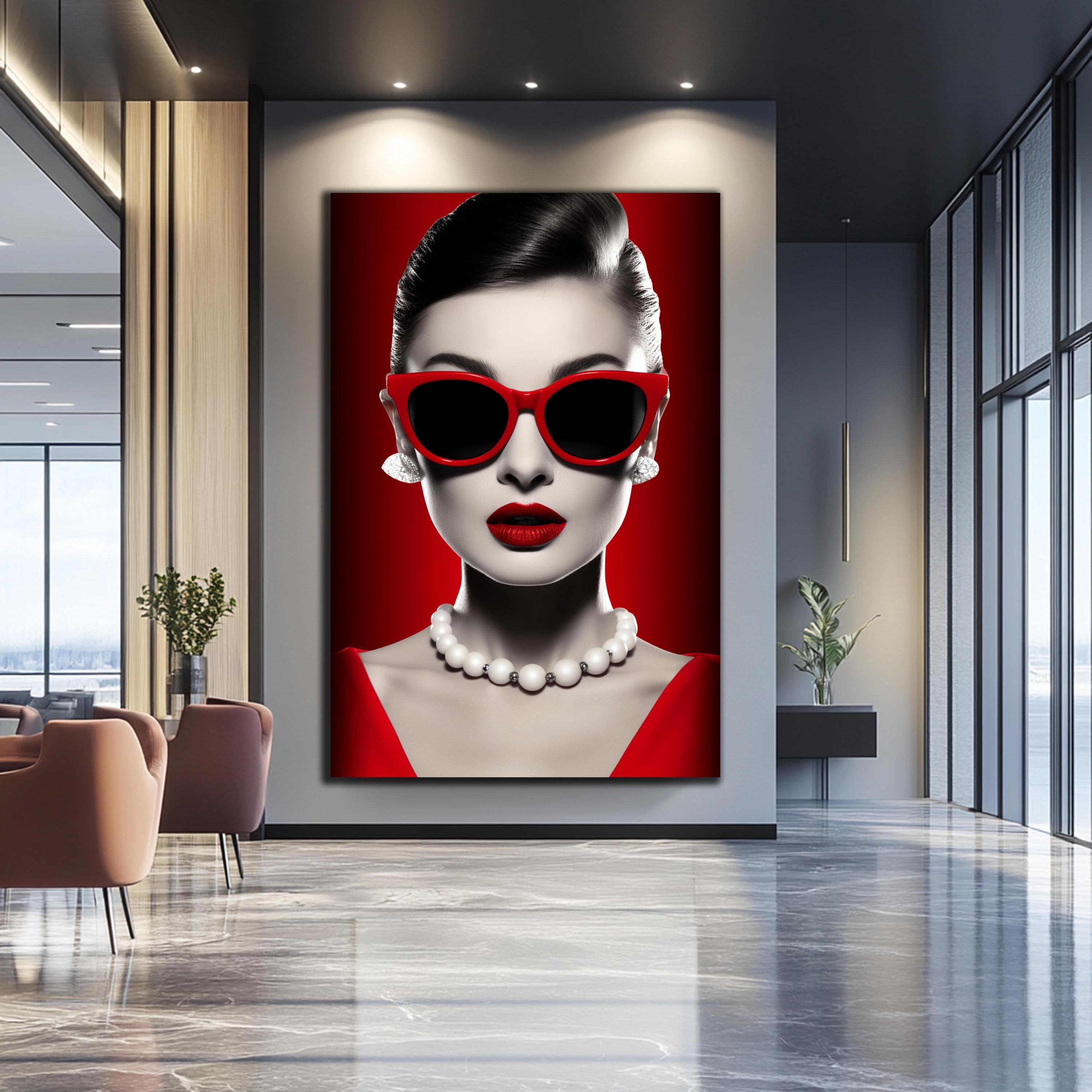 Quadri da parete in vetro temperato - Quadri da parete con Audrey Hepburn - Stampa su vetro - Quadri da parete con labbra - Quadri da parete con trucc