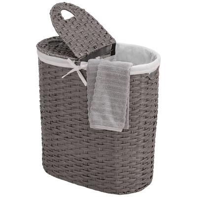 Seville Classics Handwoven Lidded Oval Double Laundry Hamper