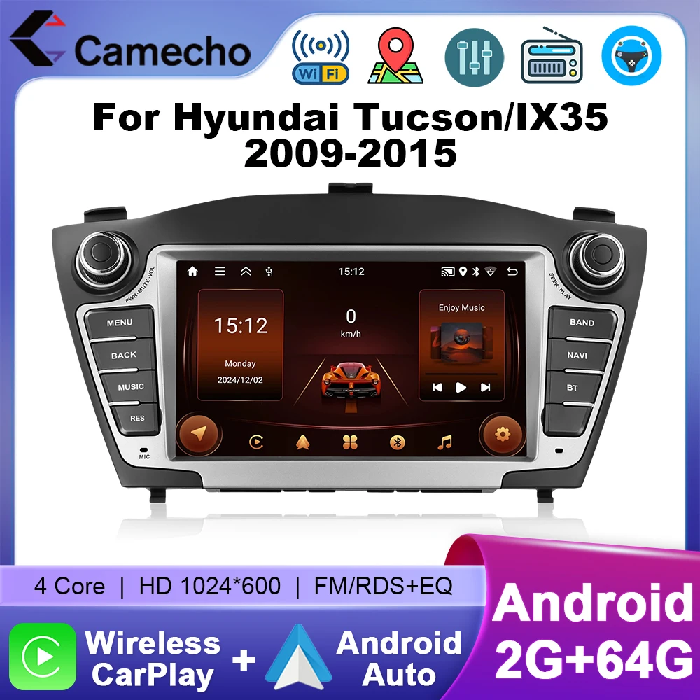Camecho 2 + 64G Auto Radio Für Hyundai Tucson/IX35 2009-2015 Multimedia-Player Drahtlose Carplay Android auto GPS Stereo Wifi RDS Image