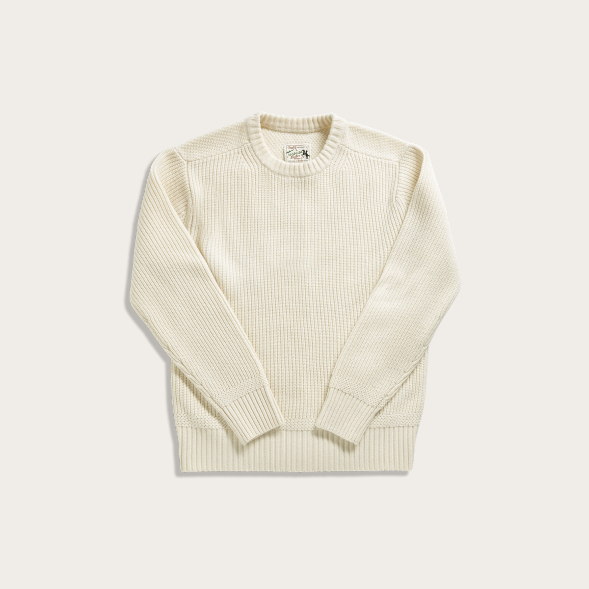 Tecovas Men's Crew Neck Desert Sweater Top, Whisper White, Wool, XL