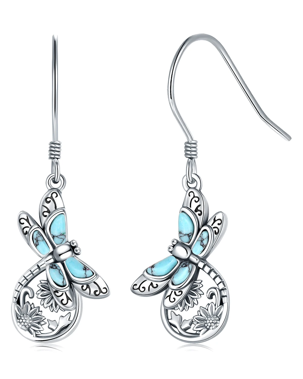 Tropfenohrringe aus 925er-Sterlingsilber, türkisfarbene Libelle, eleganter Schmuck im böhmischen Stil, natürliche Schönheit, Vintage-Geschenke für Frauen, Ehefrau Image