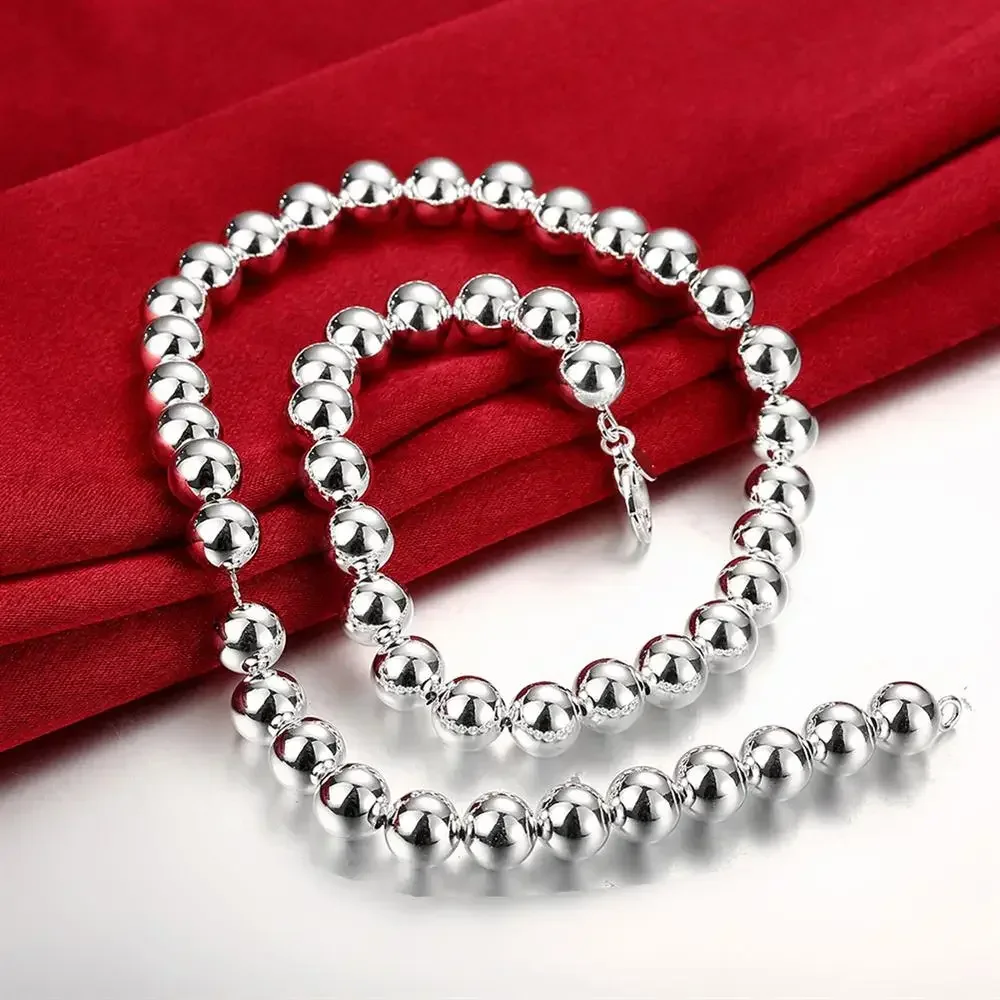 Heiße klassische 10 mm glatte Perlen Kette 925 Sterling Silber Halsketten für Frauen Hochzeit Weihnachtsgeschenke Luxus Modeschmuck Image