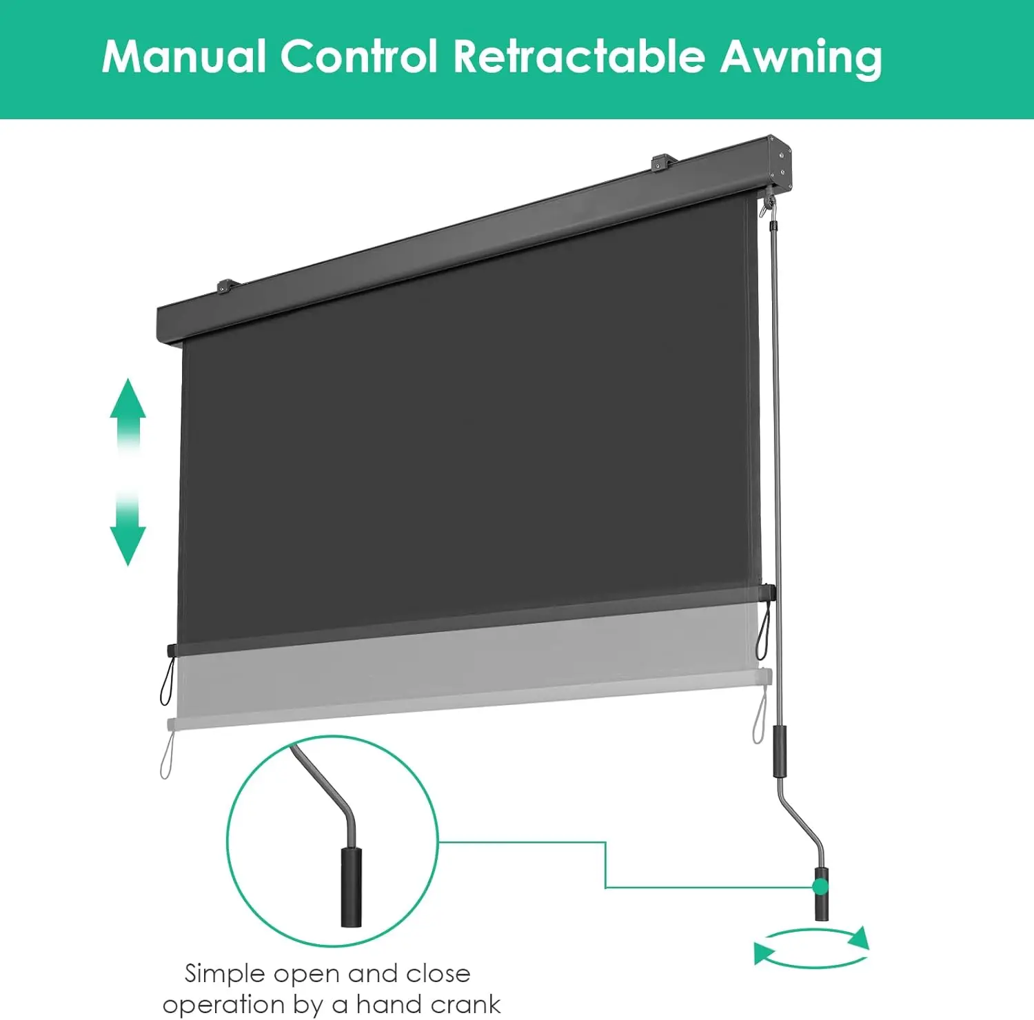 Ausziehbare vertikale Markise, Balkon-Rollo, Sonnenschutz, Windschutz, Sichtschutz mit Handkurbel Image
