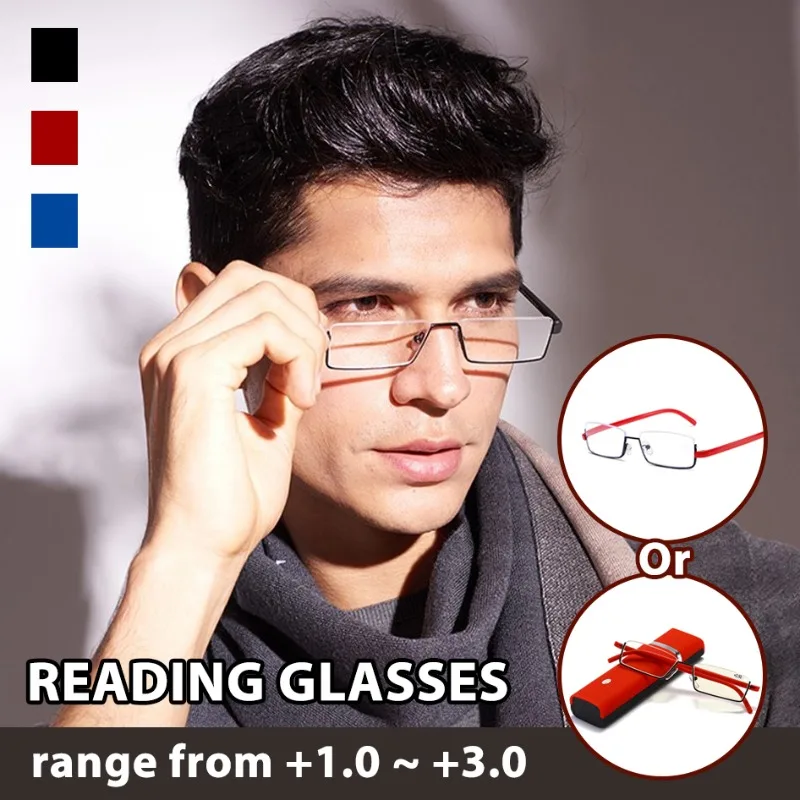 Presbyopie-Brille mit Brillenetui, halber Rahmen, tragbare Lesebrille, Brille mit Anti-Blaulicht und besserem Augenschutz Image