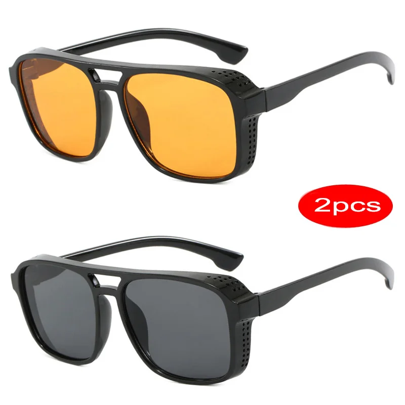 2 PCS Ins Beliebte Mode Doppel Brücken Platz Männer Sonnenbrille Retro Marke Design Luxus Sonnenbrille Frauen Shades UV400 Brillen Image