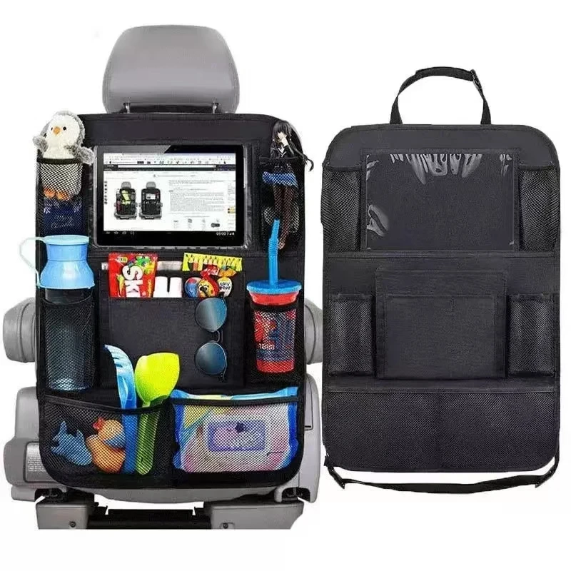 Autositz-Aufbewahrungsorganisator, multifunktionale Oxford-Stoff-Aufbewahrungstasche für die Rückseite des Autos mit mehreren Taschen und Touchscreen-Tablet-Halter Image