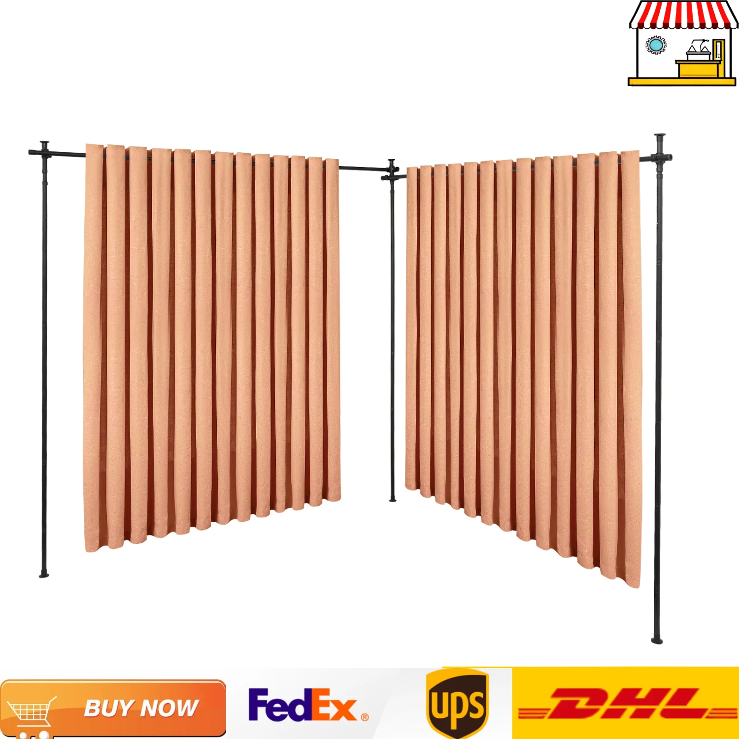 Nicht stanzende Teleskopstange für Raumteiler | Freistehender, höhenverstellbarer Vorhang-Trennständer | Kohlenstoffstahl Image