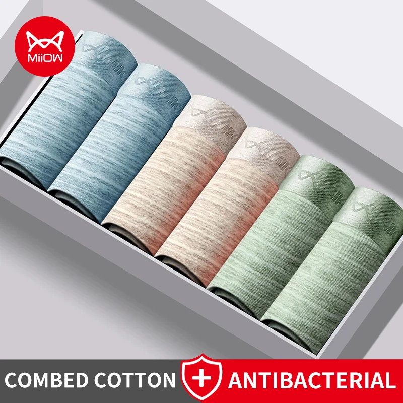 MiiOW 3Pcs Weichheit Baumwolle Männer Unterwäsche Boxer 7A Antibakterielle Herren Unterhose Bunte Streifen Schlüpfer der Männer Mann Boxershorts Image