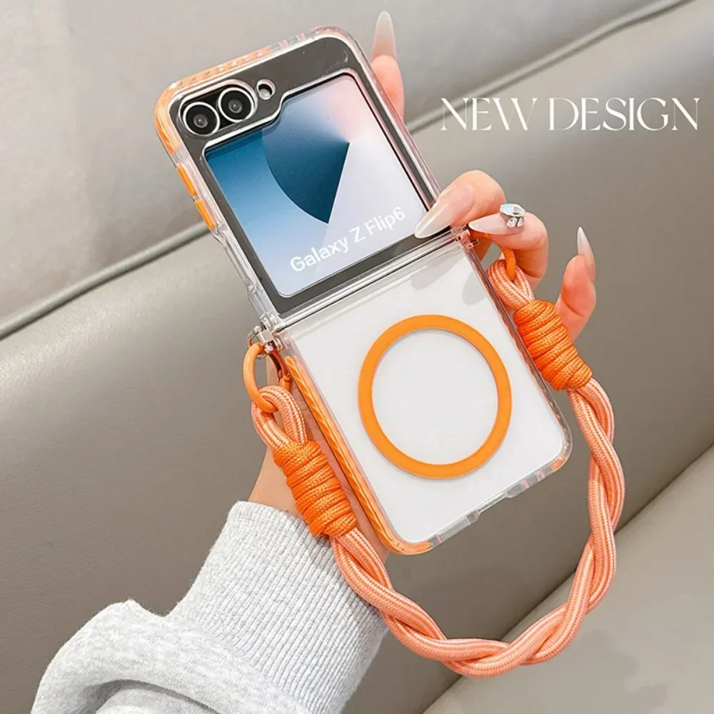 Für Magsafe Magnetische Handgelenk Strap Telefon Fall Für Samsung Galaxy Z Flip 7 6 5 4 3 Flip7 Flip6 Flip5 Flip4 Flip3 Transparente Abdeckung Image