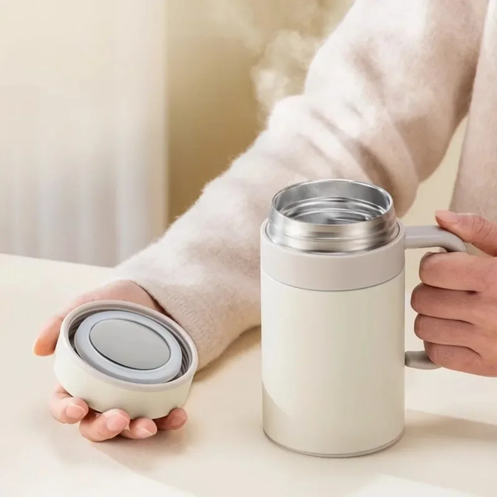 Klassische Edelstahl Thermos Tasse Tee Wasser Trennung Tasse Hause Tragbare Mit Griff Dichtung Gegen Leckage Vakuum Flasche Image