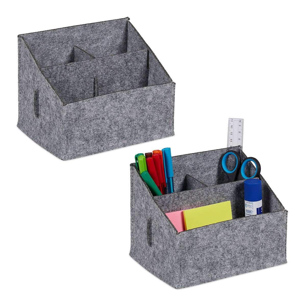 Relaxdays Schreibtisch Organizer, Filz, 2er Set, 3 Fächer, H x B x T: 14 x 18 x 14,5 cm, Ordnungssystem fürs Büro, grau Image
