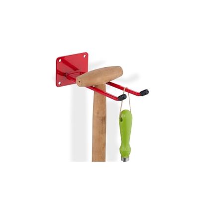 Relaxdays Gerätehalter Wand, Länge 24 cm, Doppelhaken, Wandhaken Garage, Werkstatt & Keller, Besenhalter Stahl, rot Image