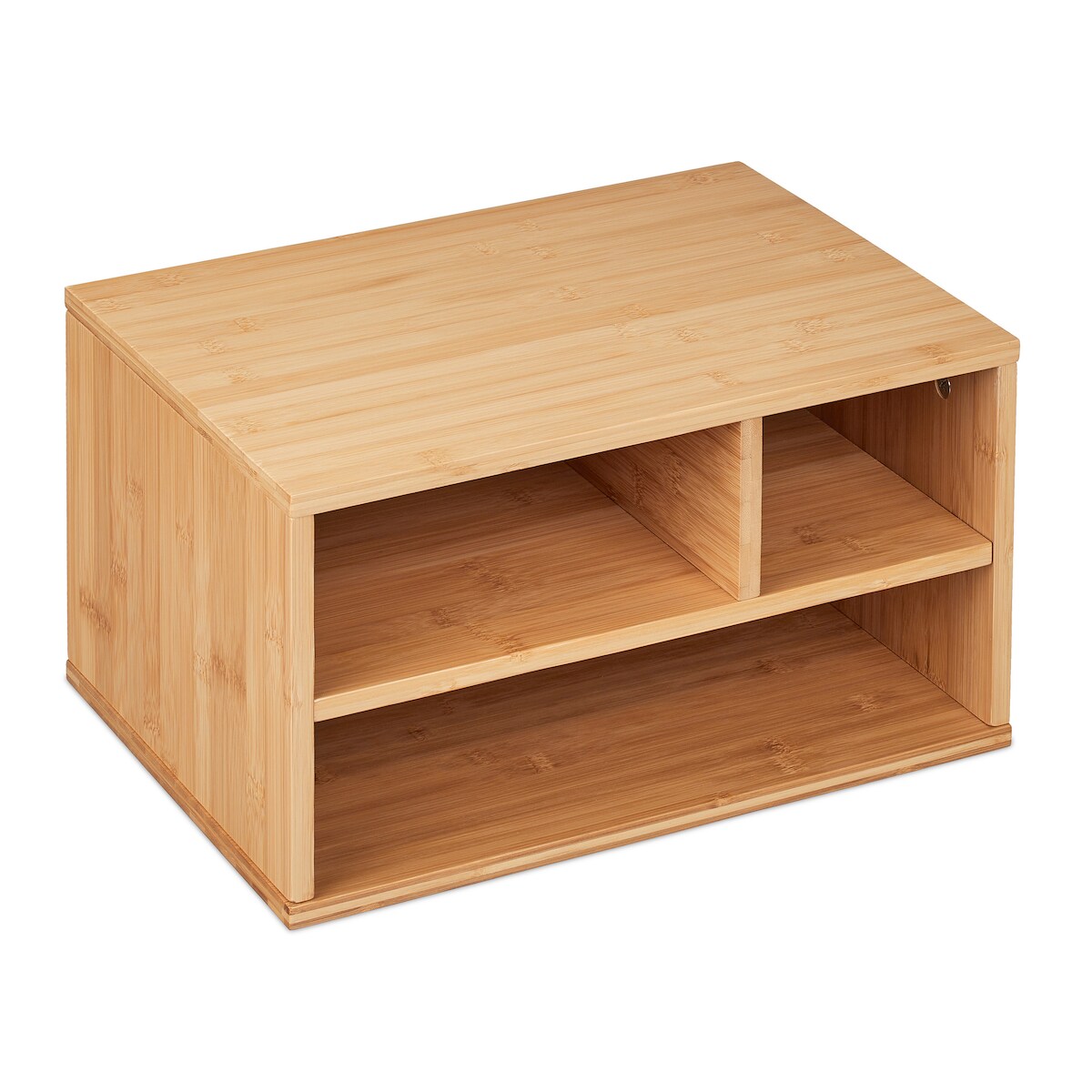 Relaxdays Druckerständer Schreibtisch, 3 Fächer, Regal für Drucker, HxBxT: 22 x 40 x 30 cm, Bambus Organizer, natur Image