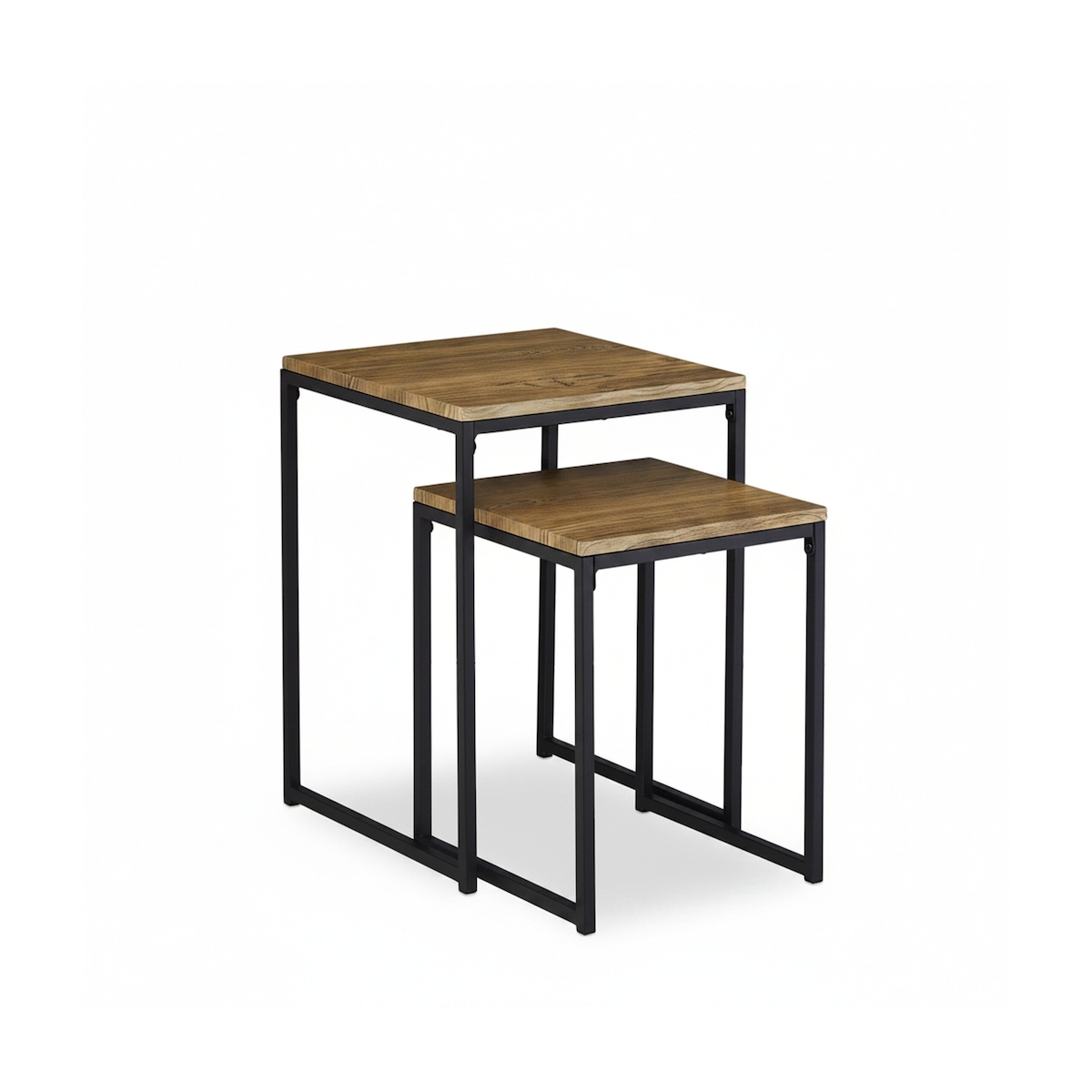 Relaxdays Beistelltisch 2er Set, stapelbar, Industrie Design, Satztisch 2 Größen, quadratisch, Metall, Holzoptik/schwarz Image