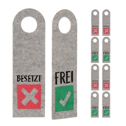 Relaxdays Türschild "Besetzt Frei", 10er Set, WC Schild zum Aufhängen, beidseitig, Bad & Büro, Filz Türhänger, grau Image