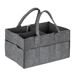 Relaxdays Baby Windel Caddy, 11 Fächer, entnehmbare Trenner, tragbar, Filztasche Auto, Wickeltisch Organizer, dunkelgrau Image