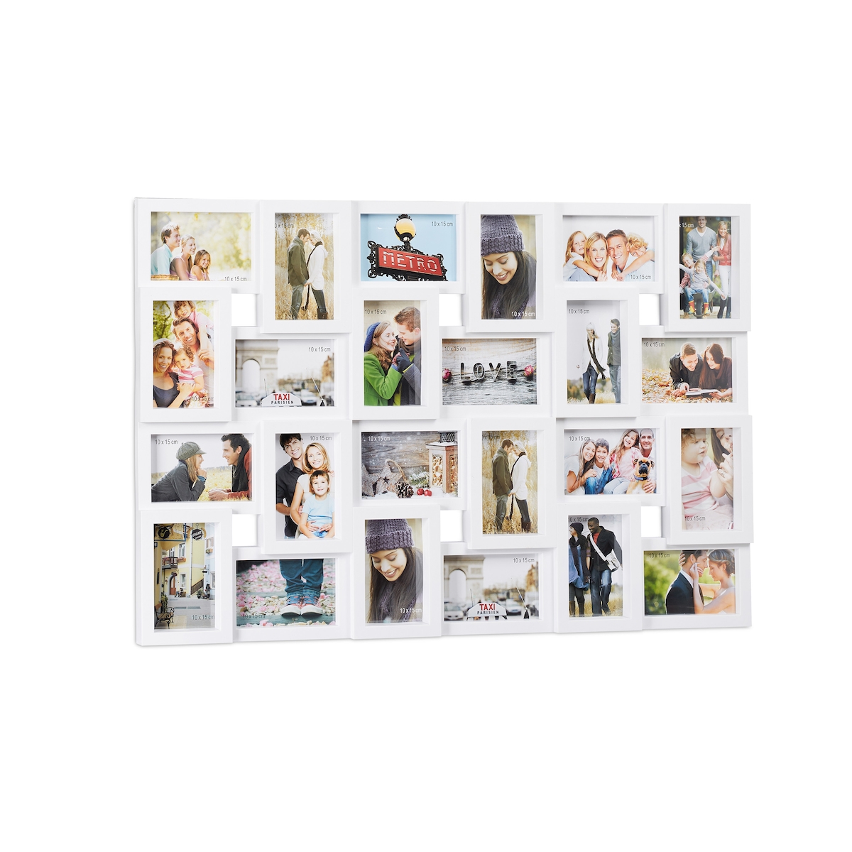 Relaxdays XXL Bilderrahmen Collagen für 24 Bilder in 10 x 15, Hoch- oder Querformat, Kunststoff, HxB 57 x 86 cm, weiß Image