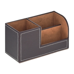Relaxdays Schreibtisch Organizer, Stiftehalter mit 3 Fächern, Kunstleder, HBT: 11 x 20 x 9,5 cm, Büroorganizer, braun Image