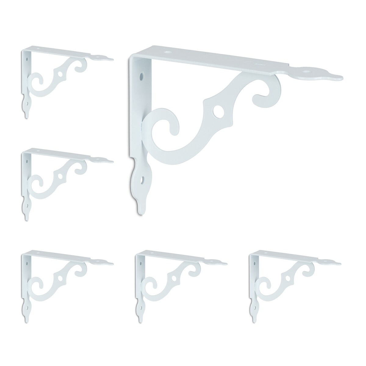 Relaxdays Regalträger, 6er Set, Regalhalterung für die Wand, Metall, dekorativ, Regalwinkel HBT: 11x2,5x14 cm, weiß Image