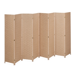 Relaxdays Paravent, 8-teilig, Raumtrenner faltbar, HxB 170x320 cm, Sichtschutz innen, Holz, Papierseil, Trennwand, natur Image