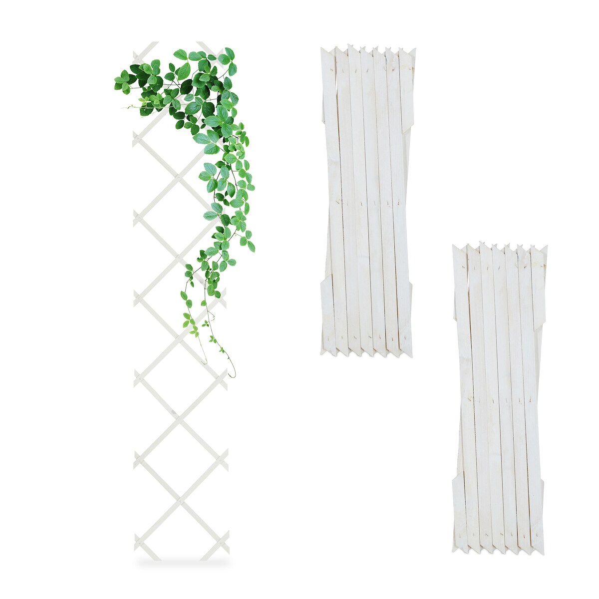 Relaxdays Rankgitter ausziehbar, 3er Set, 180x30 cm, Holz, Wandmontage, Rankhilfe Kletterpflanzen, Holzgitter, weiß Image