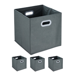 Relaxdays Aufbewahrungsbox, 4er Set, faltbare Regalboxen, Grifflöcher, HxBxT: 32 x 33 x 33 cm, Faltboxen, Vlies, grau Image