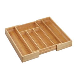 Relaxdays Besteckkasten, ausziehbar, Bambus Schubladeneinsatz hoch, 6,5x38x35,5 cm, Besteckeinsatz für Schubladen, natur Image