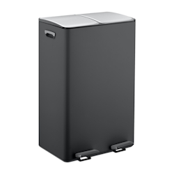 Relaxdays Mülleimer, 2 Fächer, je 30 l, entnehmbare Inneneimer, Fußpedal, Küche, Tretmülleimer, Eisen, schwarz/silber Image