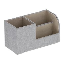 Relaxdays Schreibtisch Organizer, Stiftehalter mit 3 Fächern, Leinen-Optik, HBT: 11 x 20 x 9 cm, Büroorganizer, grau Image