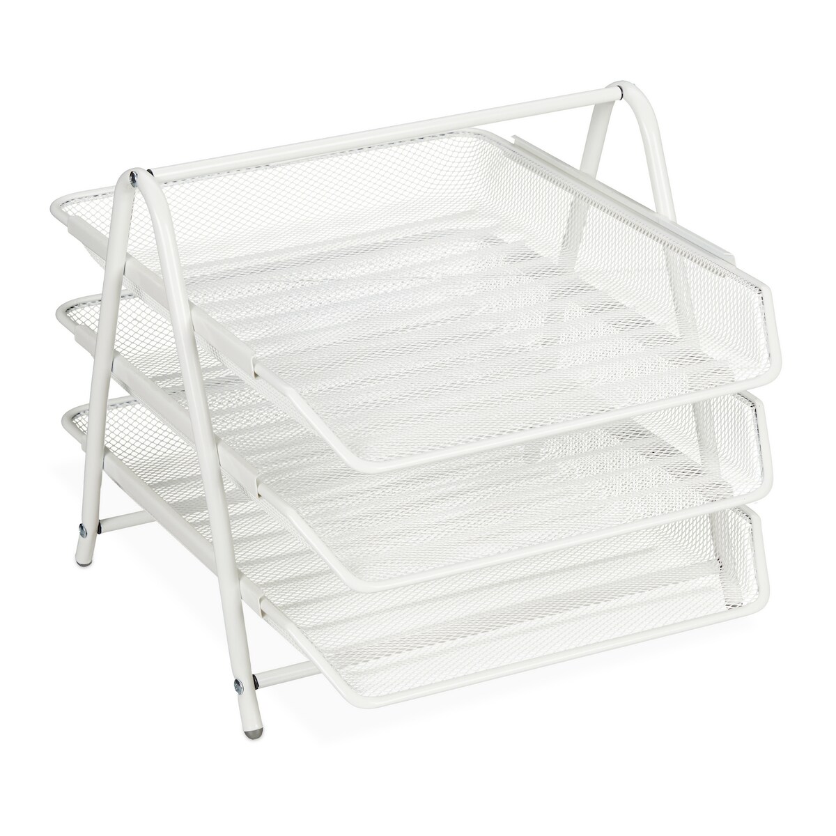 Relaxdays Dokumentenablage Metall, 3 Fächer, Gitter Design, Büro, für A4, Briefablage, HBT: 26,5 x 29,5 x 35,5 cm,weiß Image