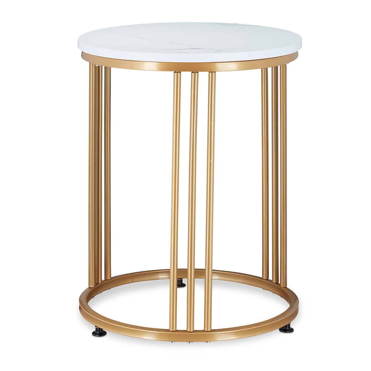 Relaxdays Beistelltisch MARMO, für Wohnzimmer, Metall & MDF, Marmoroptik, runder Sofatisch HxD: 51 x 41 cm, weiß/gold Image