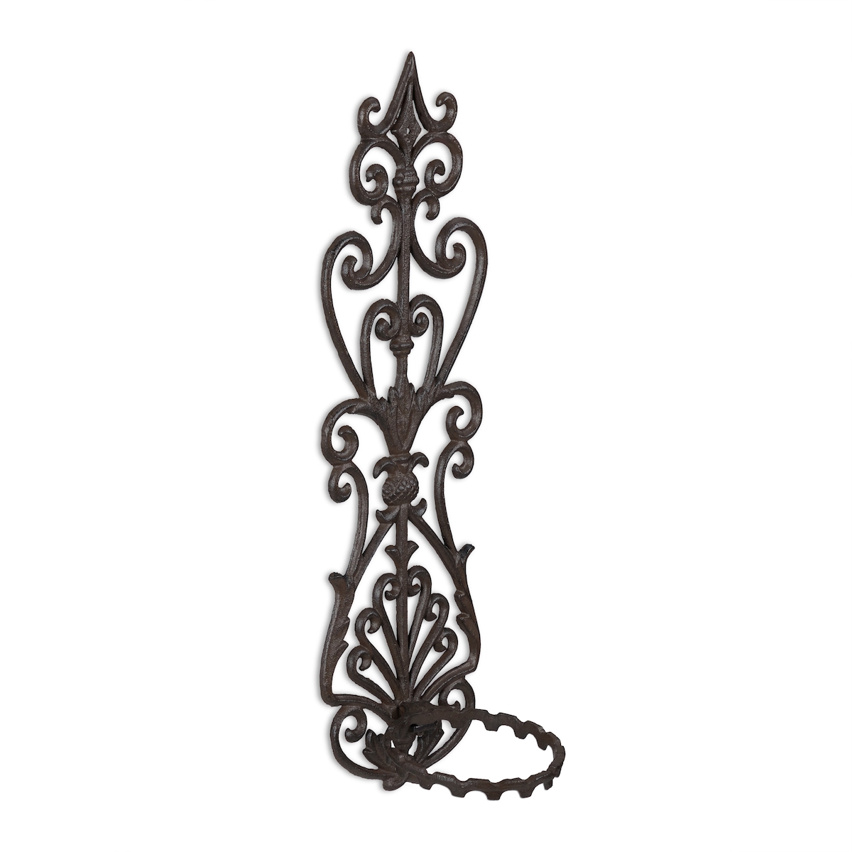 Relaxdays Blumenhalter, Blumentopf Wandhalterung, Ring Ø 14,5 cm, Gusseisen, HBT: 54 x 17 x 18 cm, antikes Design, braun Image