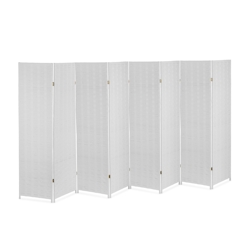 Relaxdays Paravent Raumteiler, HxB: 170 x 320 cm, faltbarer Raumtrenner, 8-teiliger Sichtschutz, Holz & Papierseil, weiß Image