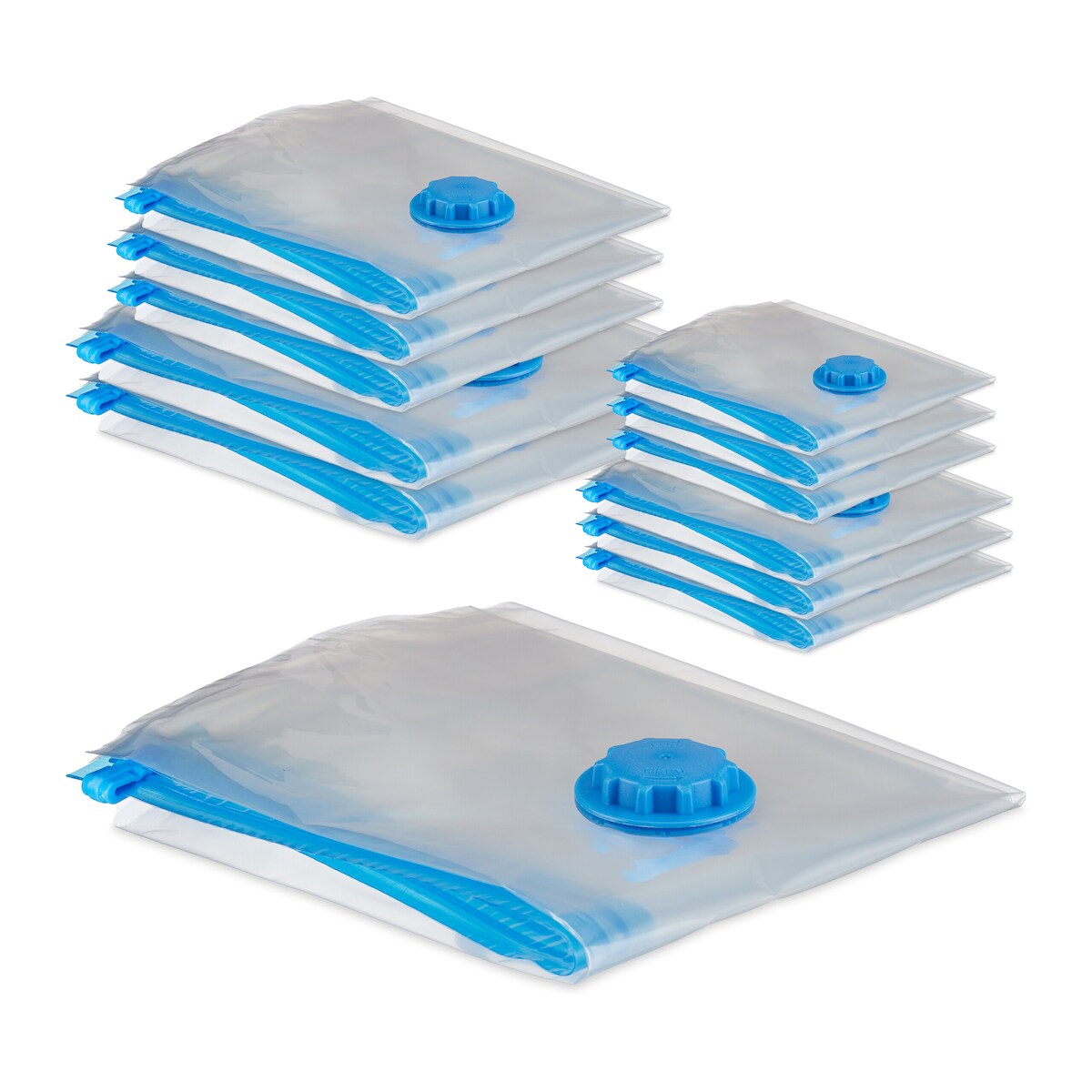 Relaxdays Vakuumbeutel 12er Set, Kompressionstüten, 4 Größen, Kleidung & Decken, Vakuumierbeutel mit Ventil, transparent Image