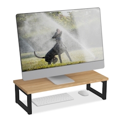 Relaxdays Monitorständer, Bildschirmerhöhung für Schreibtisch, HxBxT: 15 x 55 x 23 cm, Industrial Design, natur/schwarz Image