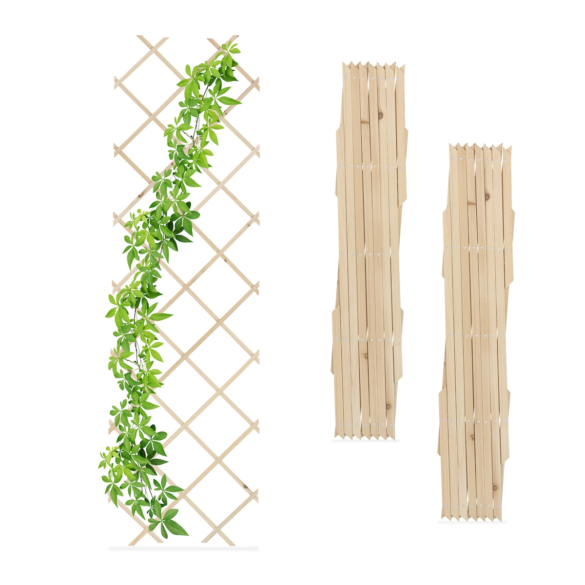 Relaxdays Rankgitter ausziehbar, 3er Set, 180x60 cm, Holz, Wandmontage, Rankhilfe Kletterpflanzen, Holzgitter, natur Image