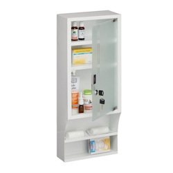 Relaxdays Medizinschrank, Glastür, abschließbar, 5 Fächer, HBT 65x27x12 cm, für Medikamente, Arzneischrank hängend, weiß Image