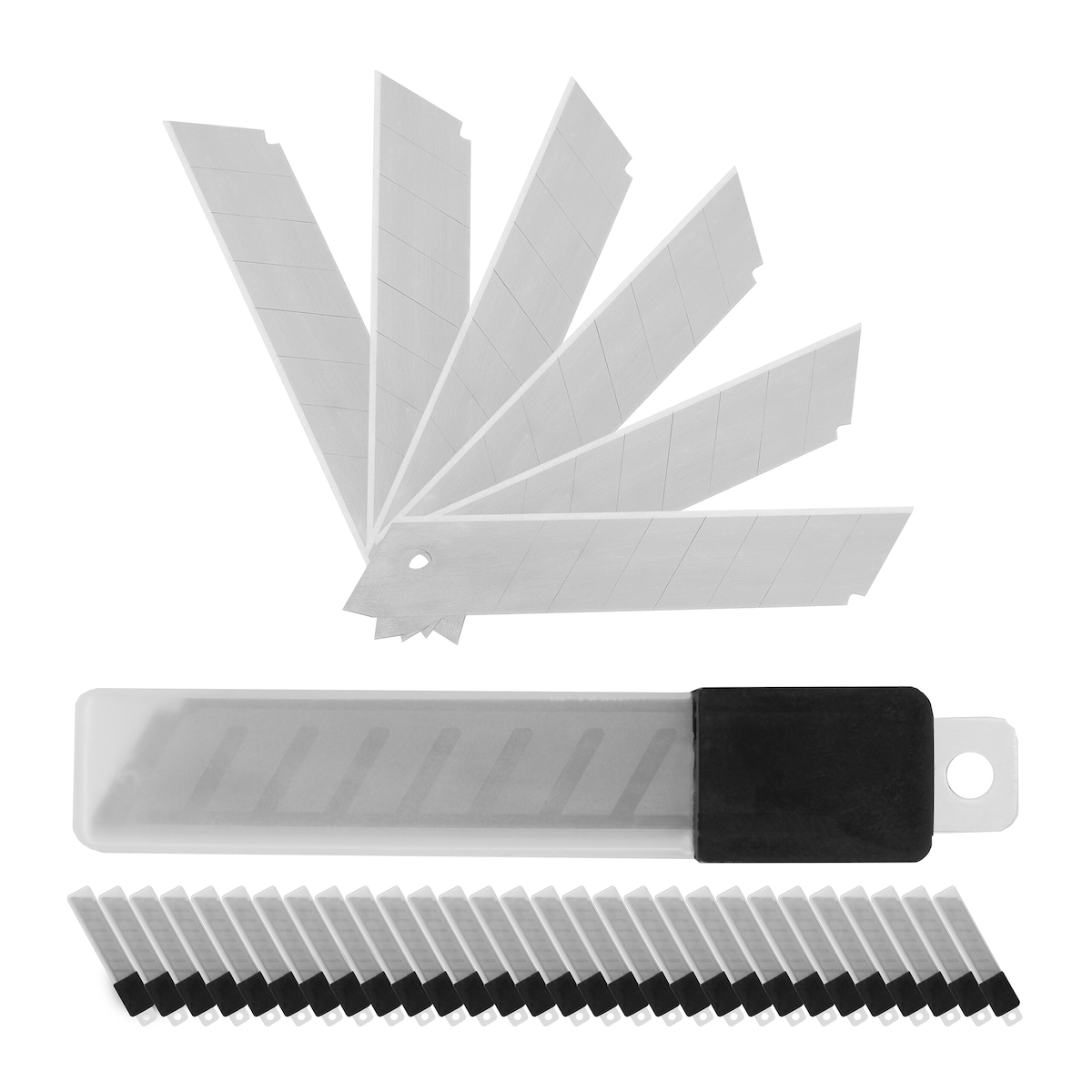 Relaxdays Abbrechklingen 18mm, 300 Stück, Cuttermesser Ersatzklingen, 7 Segmente, extra scharfe Klingen, Stahl, silber Image