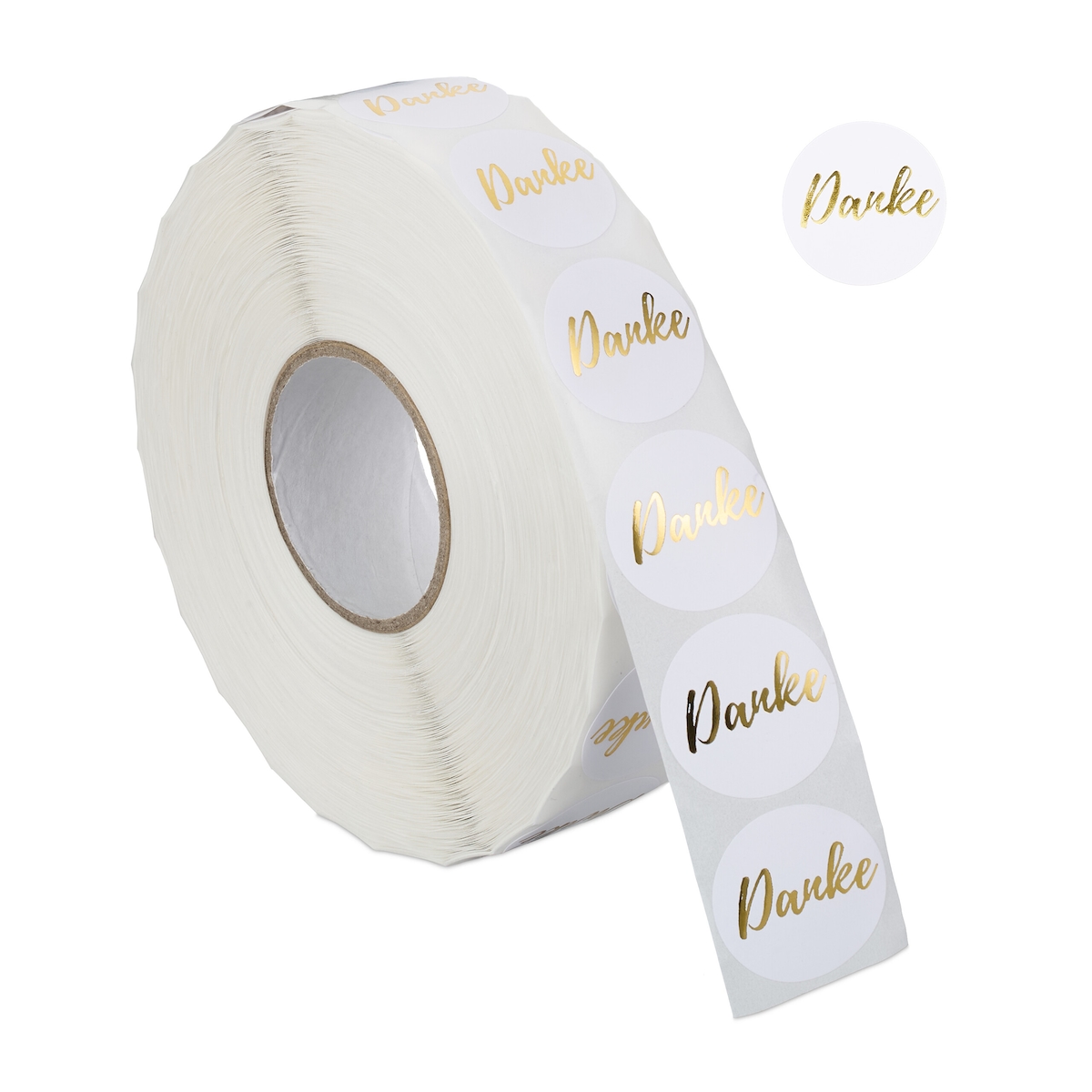 Relaxdays Danke Aufkleber 2500 Stück, Dankeschön Sticker, Ø 25 mm, selbstklebende Etiketten, Stickerrolle, weiß/gold Image