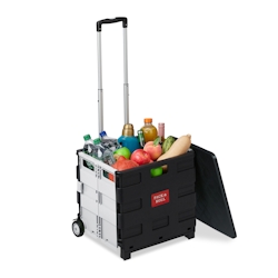 Relaxdays Einkaufstrolley, klappbar, Einkaufskorb mit Rollen, Deckel & Teleskopgriff, bis 35 kg, Rollkiste, schwarz/weiß Image