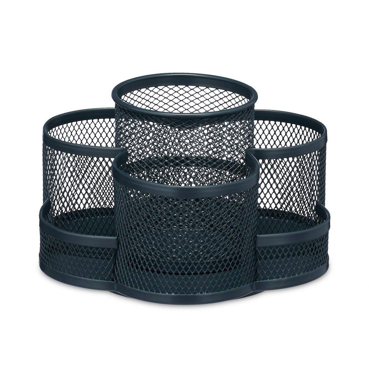 Relaxdays Stiftehalter drehbar, 7 Fächer, Metall, HBT: 10,5 x 16 x 17 cm, Stifteaufbewahrung Schreibtisch, anthrazit Image