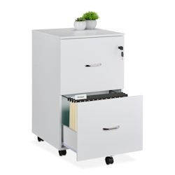 Relaxdays Rollcontainer, 2 Schubladen mit Hängeregister, HxBxT: 72 x 43 x 46 cm, abschließbarer Aktenschrank, weiß Image