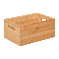 Relaxdays Aufbewahrungsbox Bambus, stapelbar, stabil, Bambuskiste ohne Deckel, HBT: 14 x 30 x 20 cm, mit Griffen, natur Image