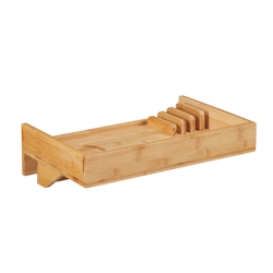 Relaxdays Bettablage, Mini-Nachttisch zum Anklemmen, aus Bambus, Getränkehalter D: 9 cm, platzsparender Organizer, natur Image