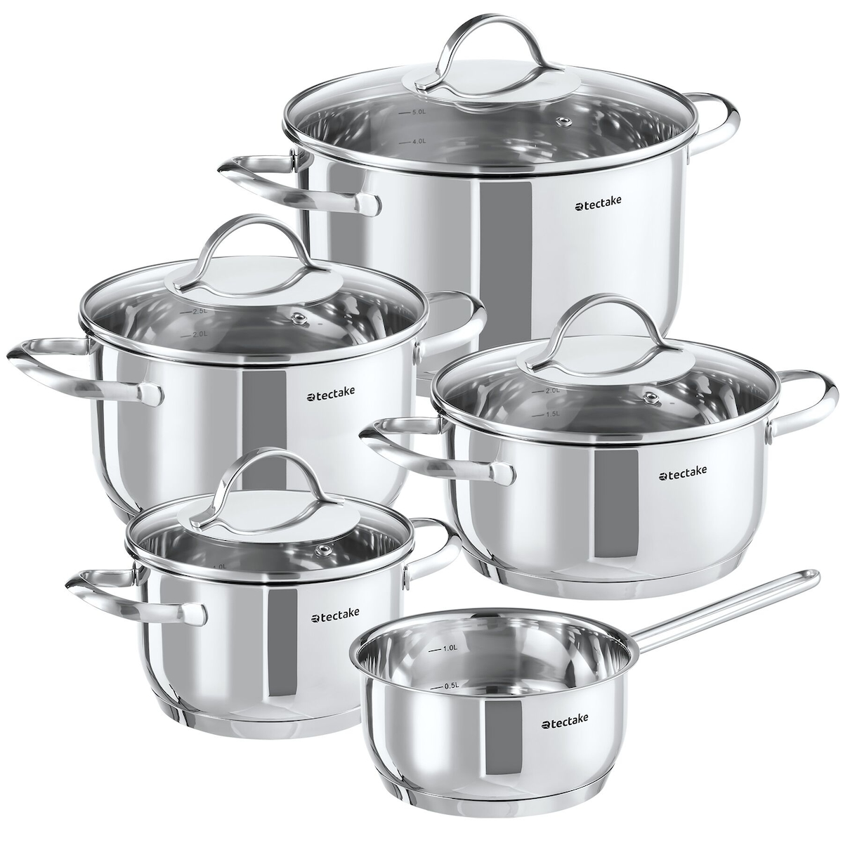 TecTake GmbH Kochtopfset Bologna II 9-tlg., für Induktion geeignet, 9, silber Image