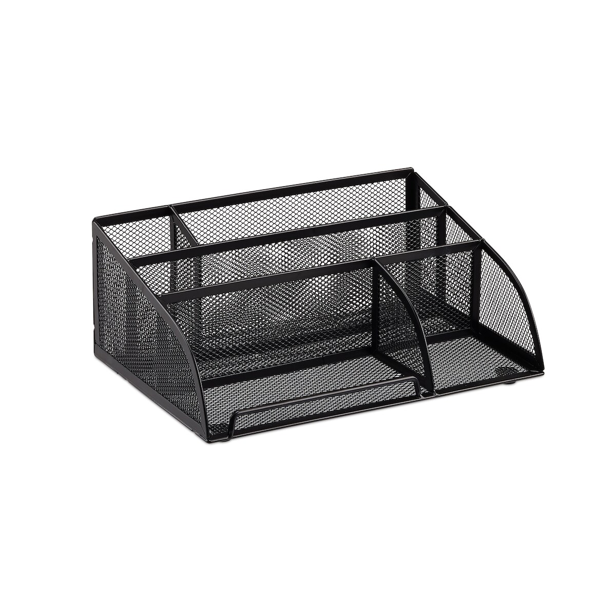 Relaxdays Schreibtischorganizer 5 Ablagen, kleiner Büroorganizer, Metallgeflecht, Stifteköcher, Briefablage, schwarz Image