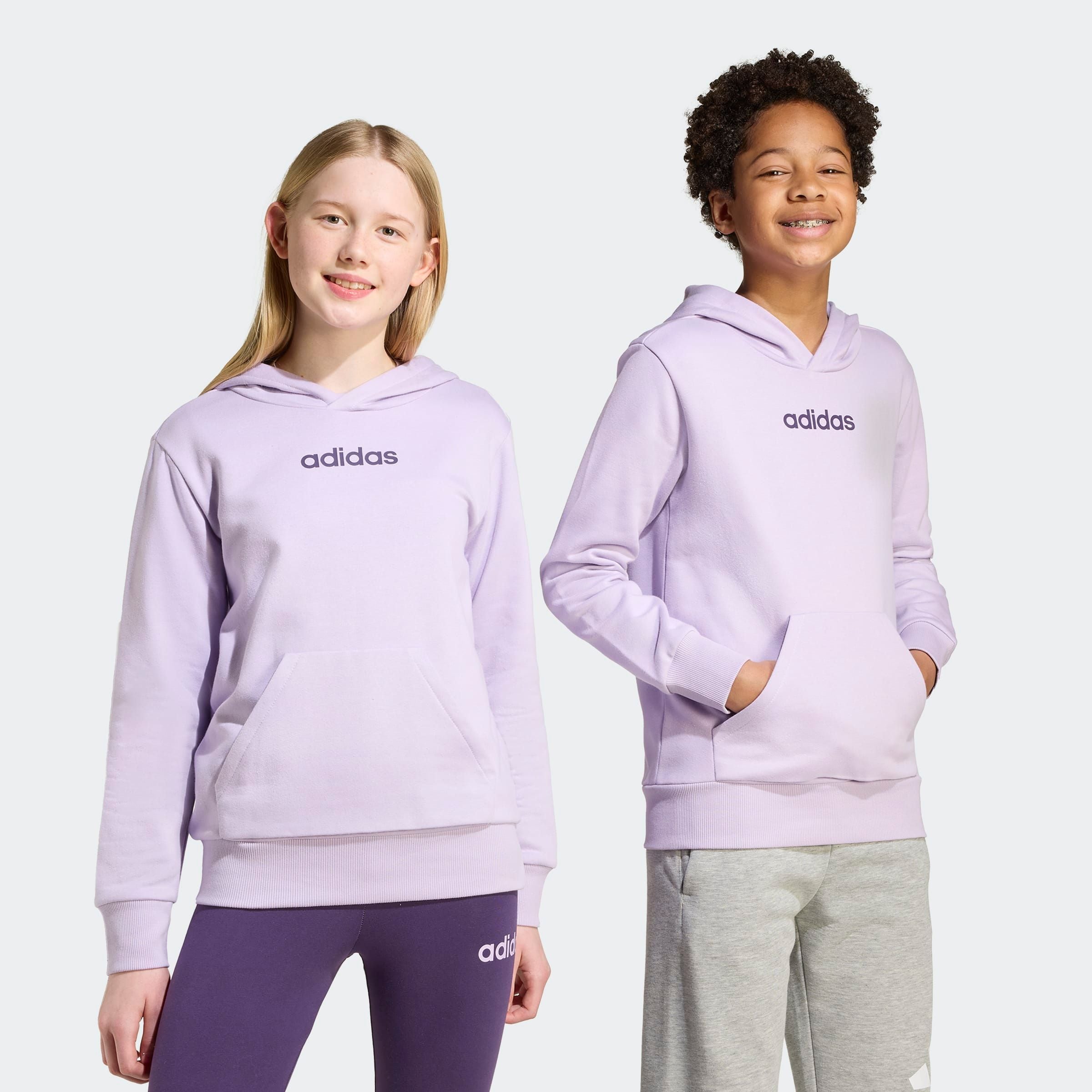 Kapuzensweatshirt ADIDAS SPORTSWEAR "J LIN FL HD", Kinder, Gr. 128, powder plum, aurora plum, Obermaterial: 71% Baumwolle, 29% Polyester, Sportlich, Sweatshirts Image