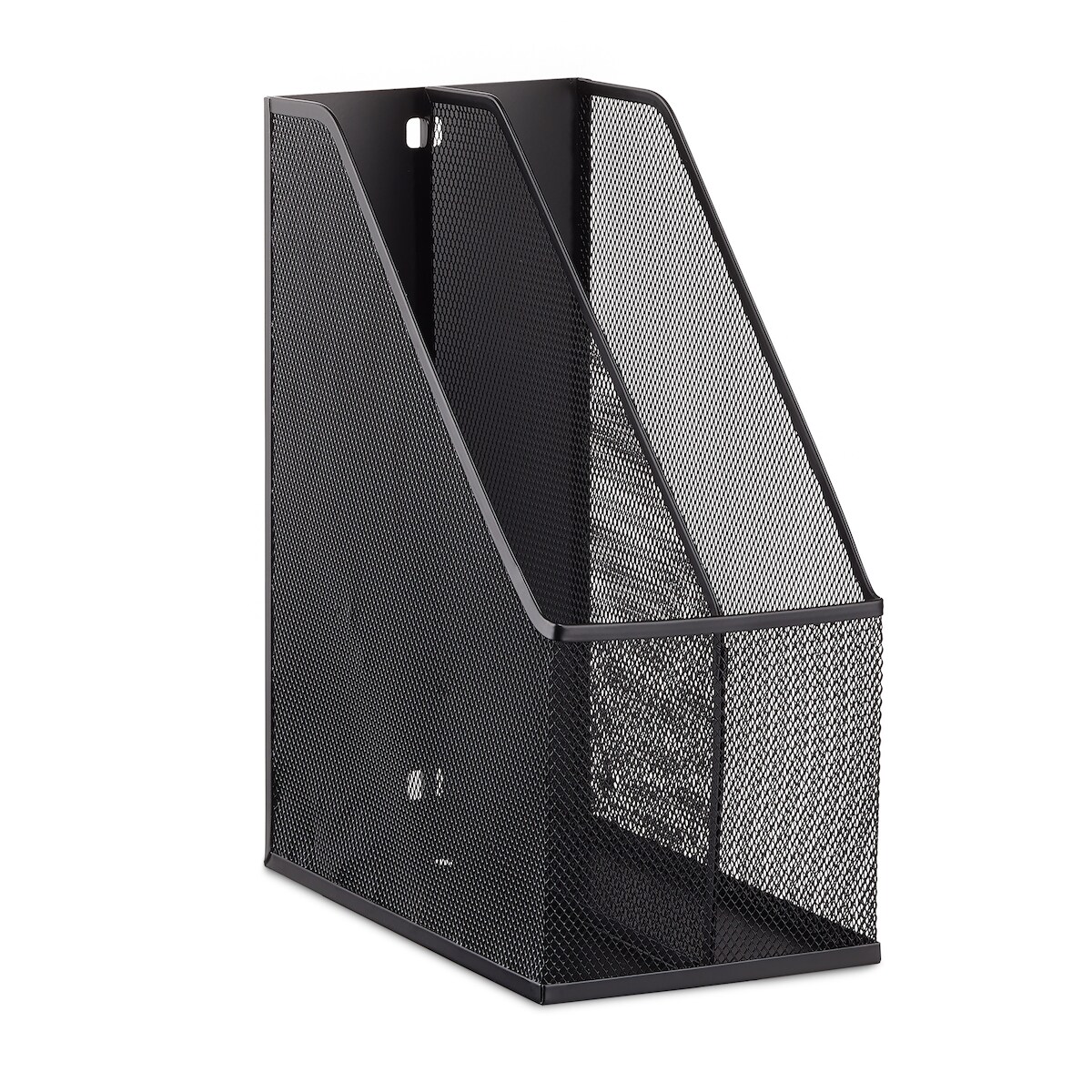 Relaxdays Stehsammler, 2 Fächer, Metallgeflecht, robuster Stehordner A4 - C4, Archivbox, Ablage für Dokumente, schwarz Image