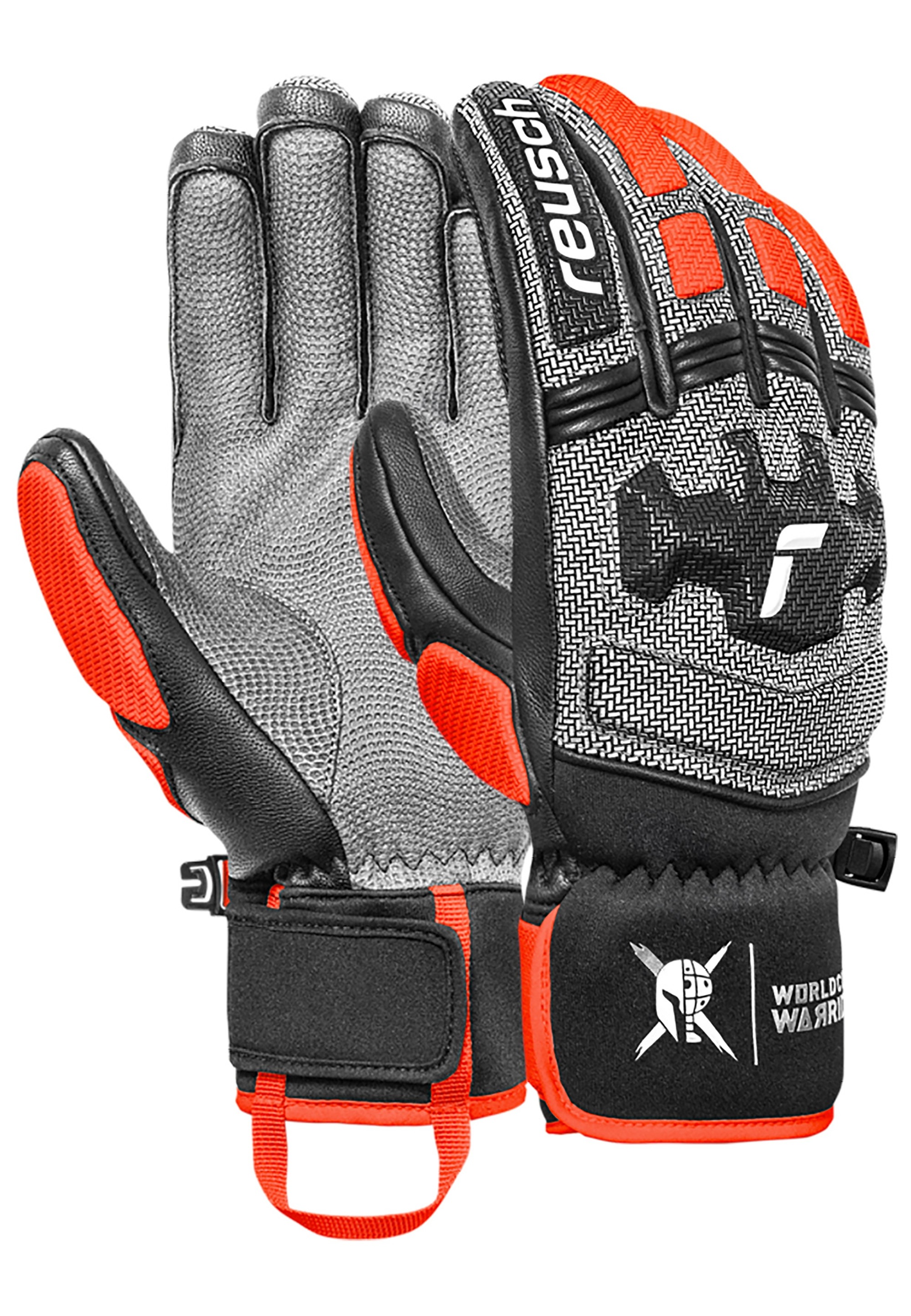 Skihandschuhe REUSCH "Worldcup Warrior DH", Damen, Gr. 10, schwarz, silberfarben, 75% Polyester, 20% Ziegenleder, 5% Polyurethan, mehrfarbig, Handschuhe, mit winddichter und atmungsaktiver Funktion Image