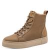 Winterboots TAMARIS, Damen, Gr. 38, braun (camel), Leder, Textil, unifarben, casual, Schuhe, Plateau, Schnürboots, Stiefelette, T-Logoaufnäher an der Schuhzunge